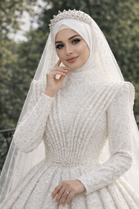 Sibelse Gelinlik Özel Tasarım Kaburga Model Tesettür Gelinlik