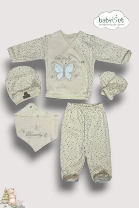 Babymet %100 Organik Pamuk 5 Parça Yenidoğan Hastane Çıkış Seti – Kelebek Nak...