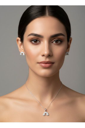 LUNA LUSTER 925 Ayar Gümüş Zirkon Taşlı Işıltılı Bulut Tasarım Kolye Küpe Kad...