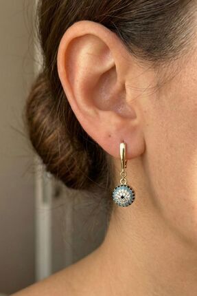 Osha Aksesuar Altın Kaplama Nazar Topu Detaylı Sallantılı Kadın Küpe