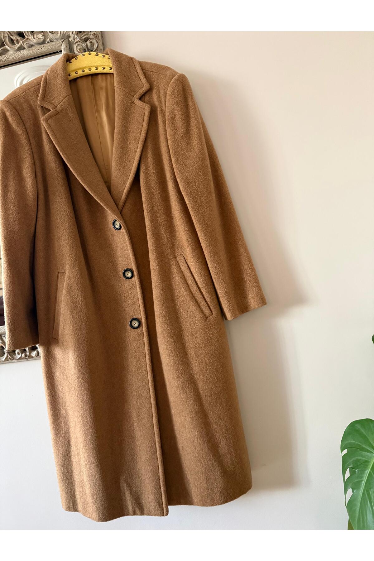 Retrokare  Camel-Bej 100% yün Oversize Palto