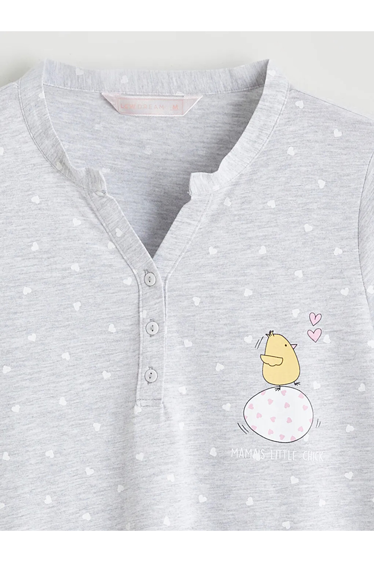 LC Waikiki Gri Kaçık Yaka Civciv Baskılı Hamile Gecelik