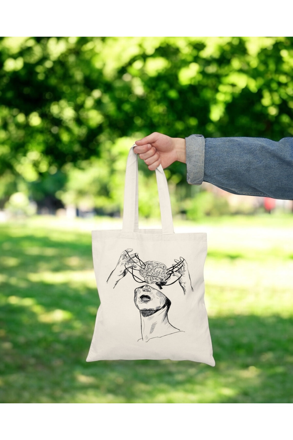 FALAVİ  Beyin Karikatür Çizimi Bez Çanta