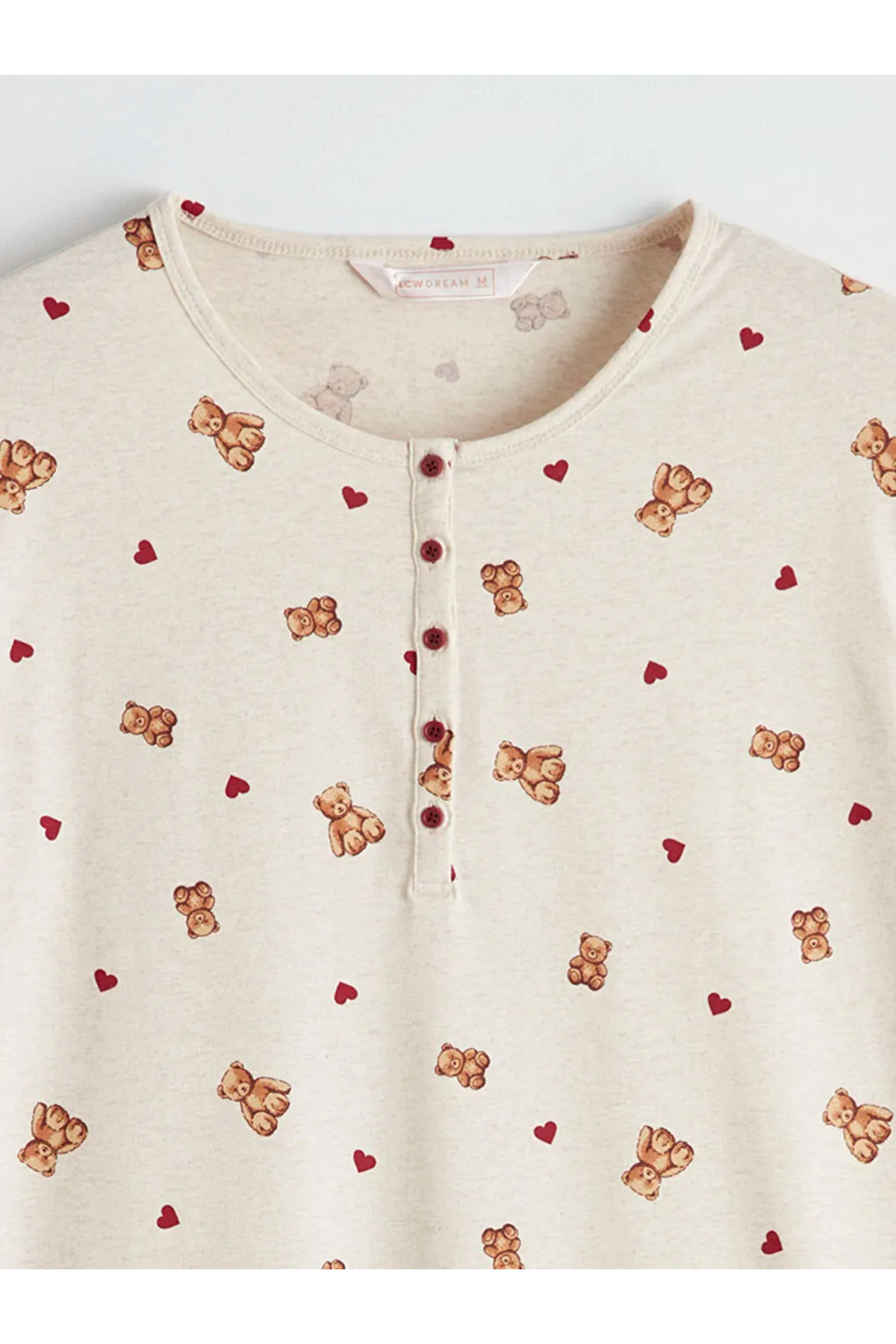 LC Waikiki Bej Bisiklet Yaka Ayı Teddy Desenli Hamile Gecelik