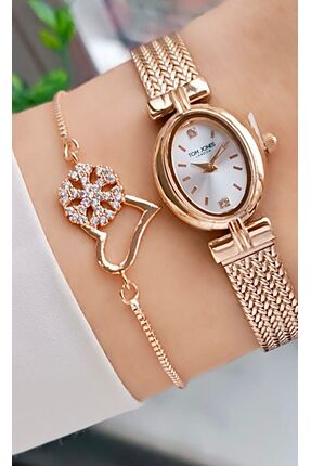 Tom Jones Yeni Model Vintage Hasır Kordon Kadın Kol Saati+Bileklik Hediye