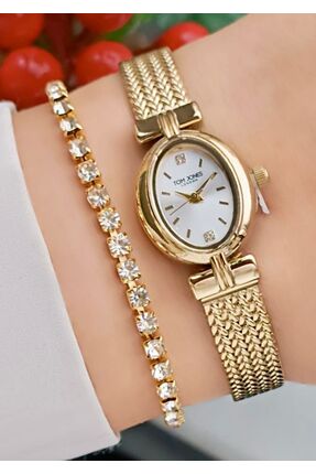 Tom Jones Yeni Model Vintage Hasır Kordon Kadın Kol Saati+Bileklik Hediye