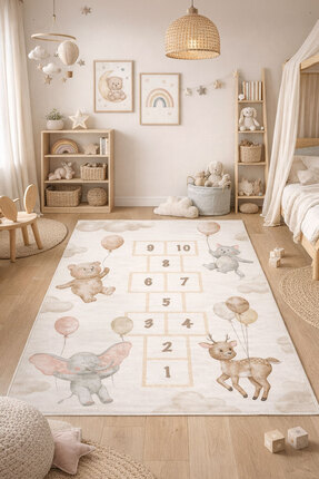 Nihai Ev Dijital Kaymaz Yıkanabilir Sevimli Hayvanlar Seksek Çocuk Halısı Oyu...