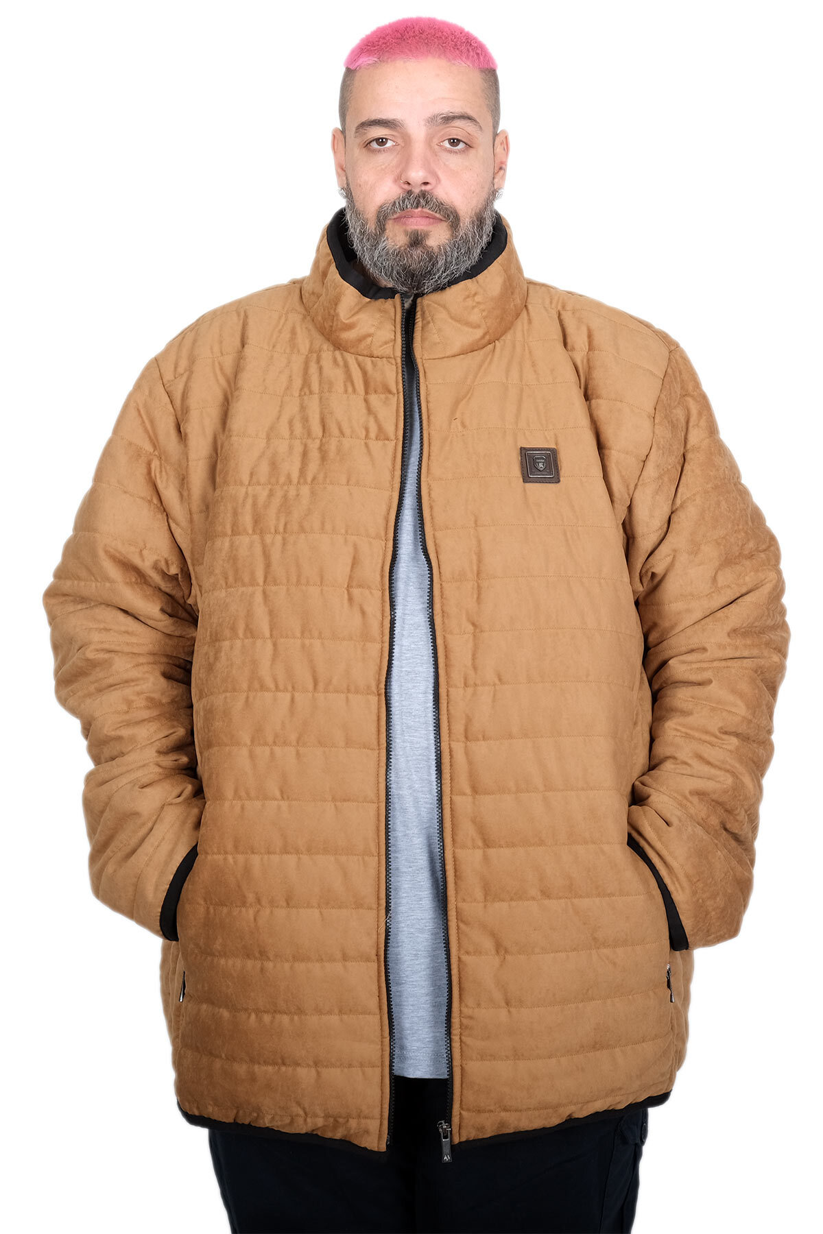 ModeXL Mode XL Büyük Beden Erkek Kapitone Dik Yaka Mont 22604 KAHVERENGİ