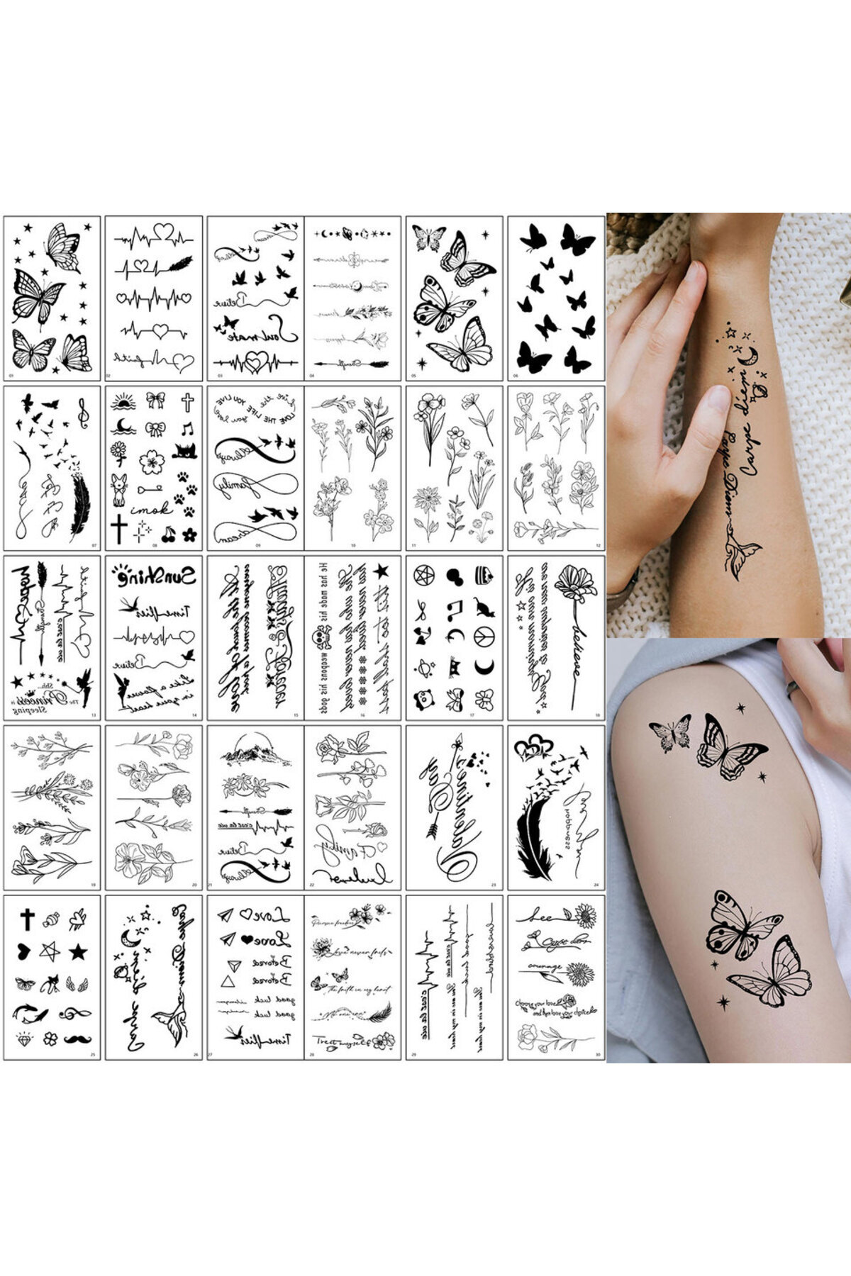 Choice 30Sheets 30pcs Temporary Tattoos for Women - Black Heart, Butterfly, F...