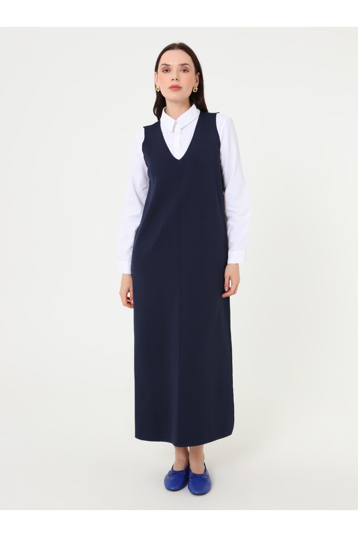 Refka  Triko Tesettür Elbise - Lacivert - - Görsel 2