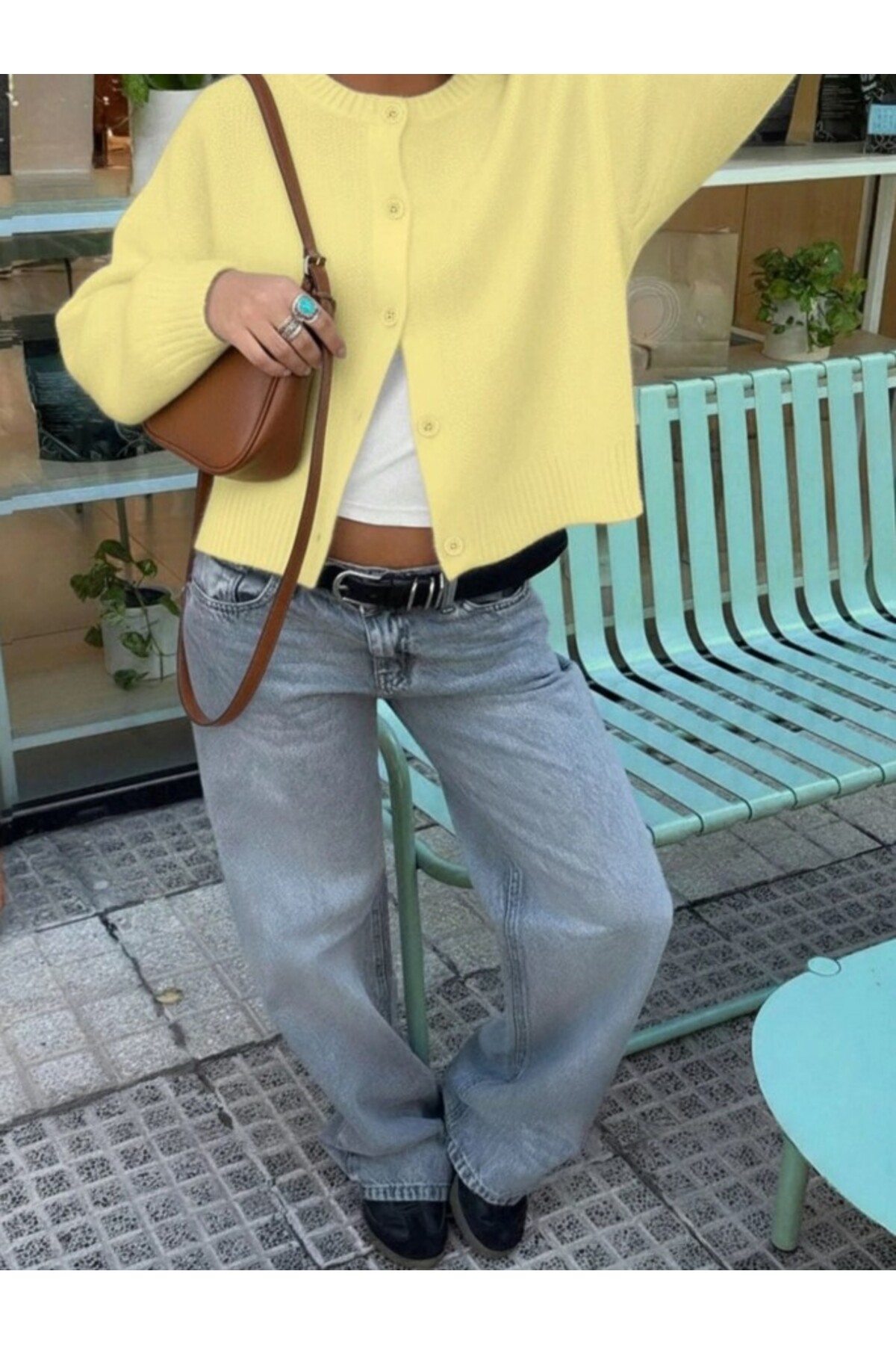 Dier Moda  Kadın Bisiklet Yaka Yumuşak Dokulu Düğmeli Triko Hırka Ceket Fmoda9040 - Görsel 2