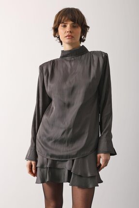 bayansepeti Yeni Sezon Saten Pile Detaylı Kadın Bluz 34515