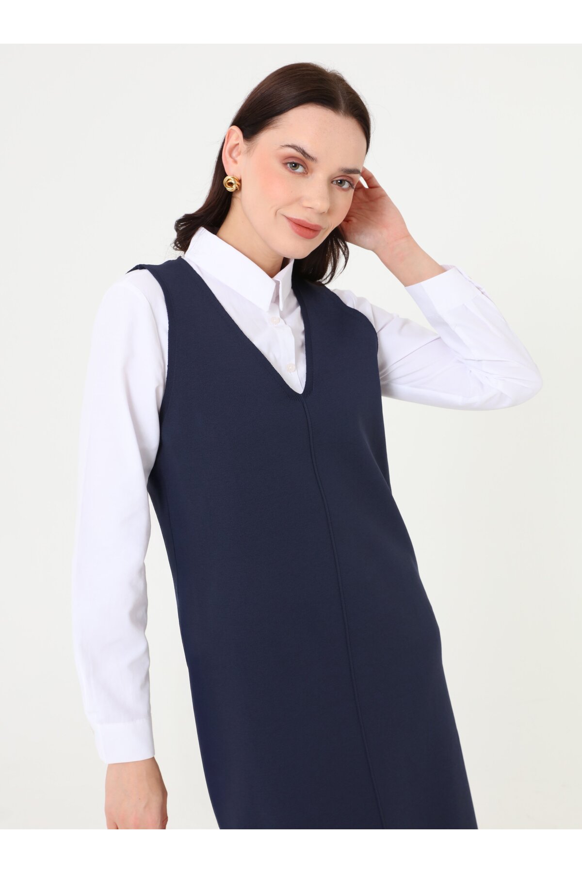 Refka  Triko Tesettür Elbise - Lacivert - - Görsel 3