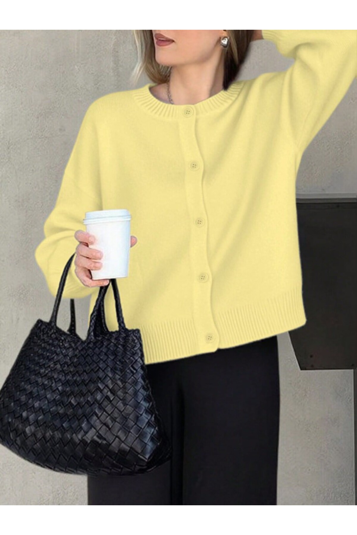 Dier Moda  Kadın Bisiklet Yaka Yumuşak Dokulu Düğmeli Triko Hırka Ceket Fmoda9040 - Görsel 4