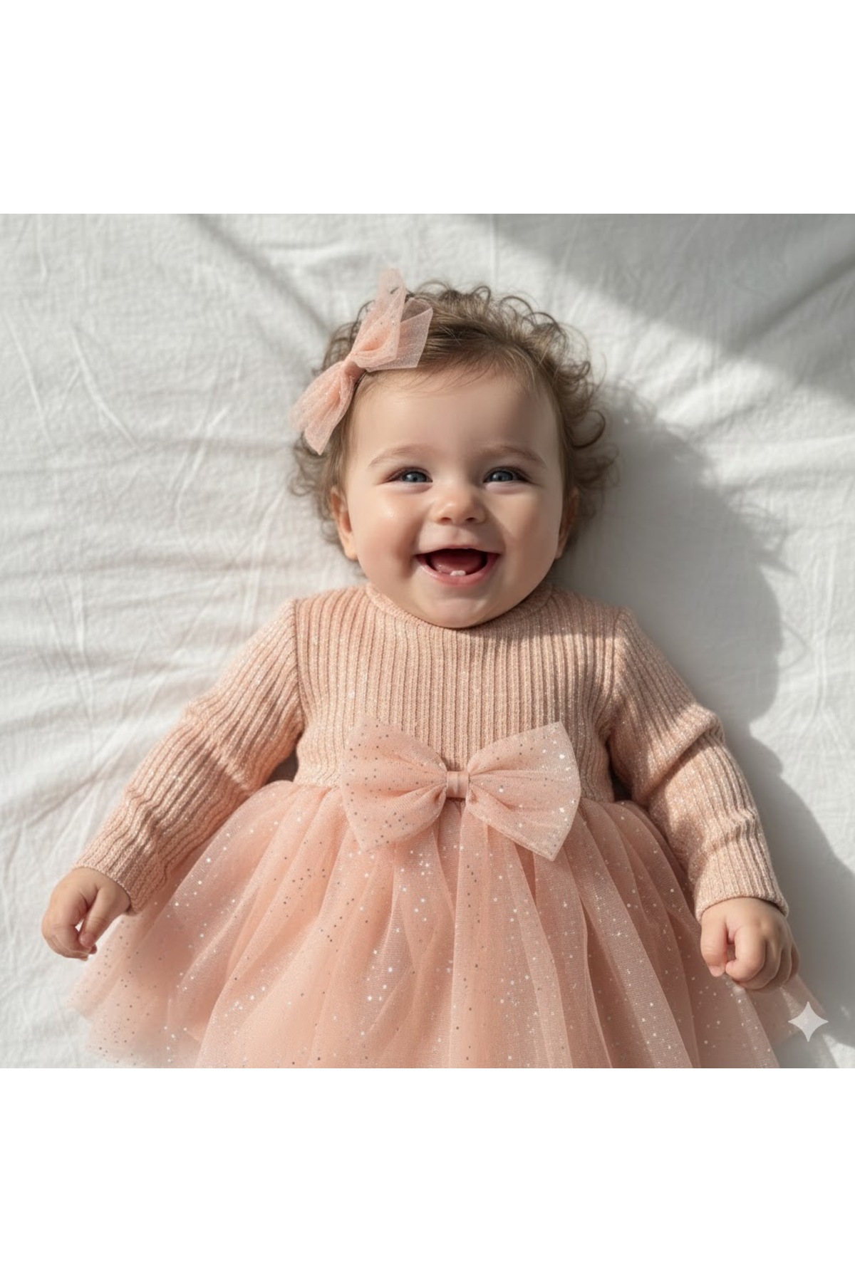 MİNİKİNCİBABY Simli Tül Etekli Klips Tül Fiyonk Tokalı Elbise fotoğrafı 2 (önizleme)