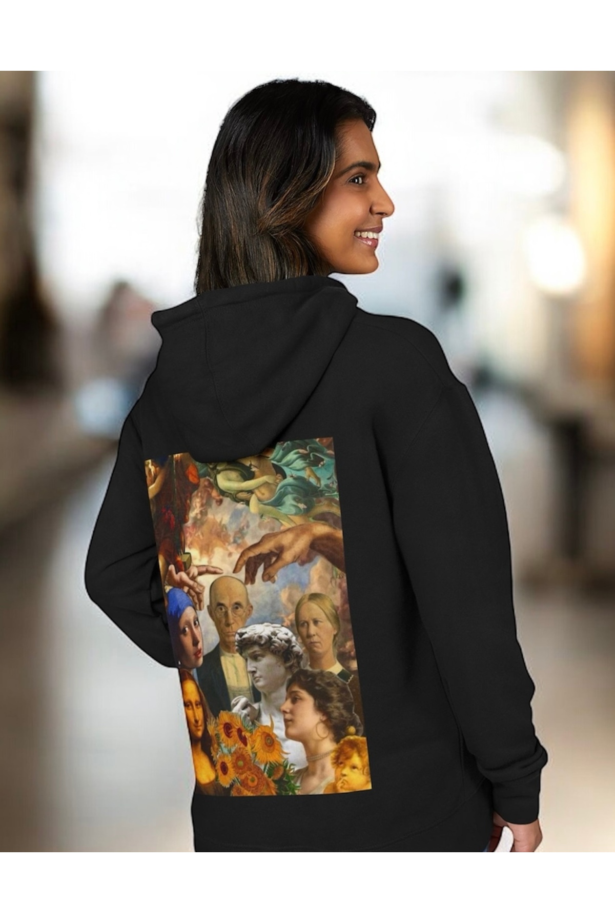 FALAVİ  Ünlü Tablolar Kolaj Siyah Sweatshirt