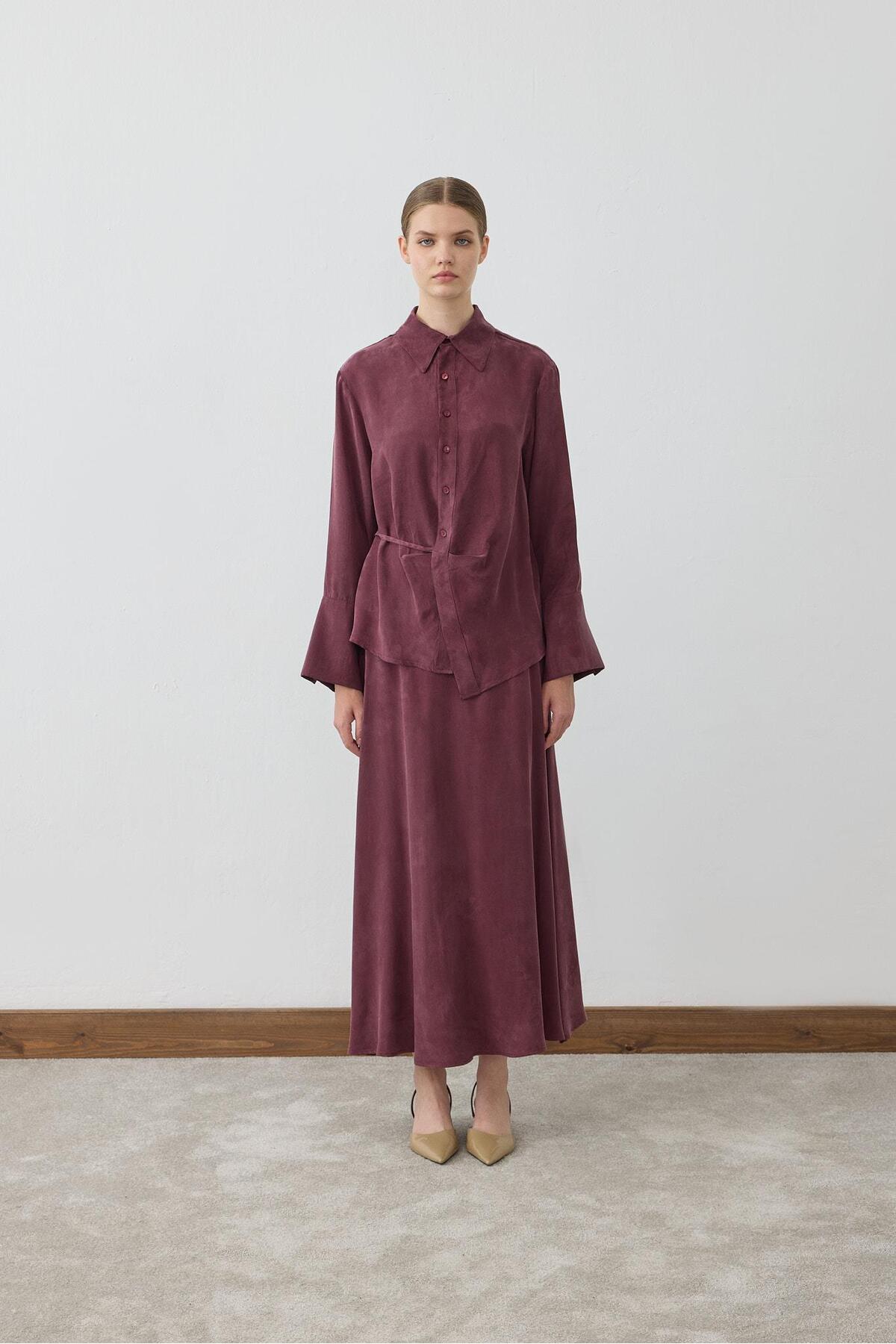 SOLE STONED SILK TIE SKIRT SET BURGUNDY