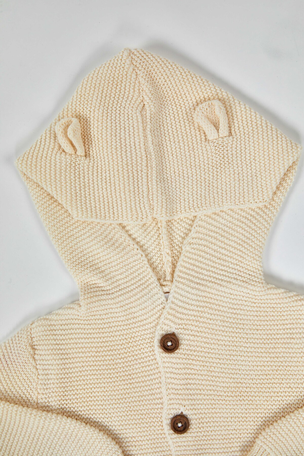 KUEZA KIDS Bebek & Çocuk Kapüşonlu Kulaklı Düğmeli Cepli Pamuklu Triko Hırka fotoğrafı 3 (önizleme)