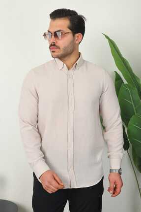 Newelli Keten Pera Kumaş Dökümlü Regular Kalıp Erkek Gömlek