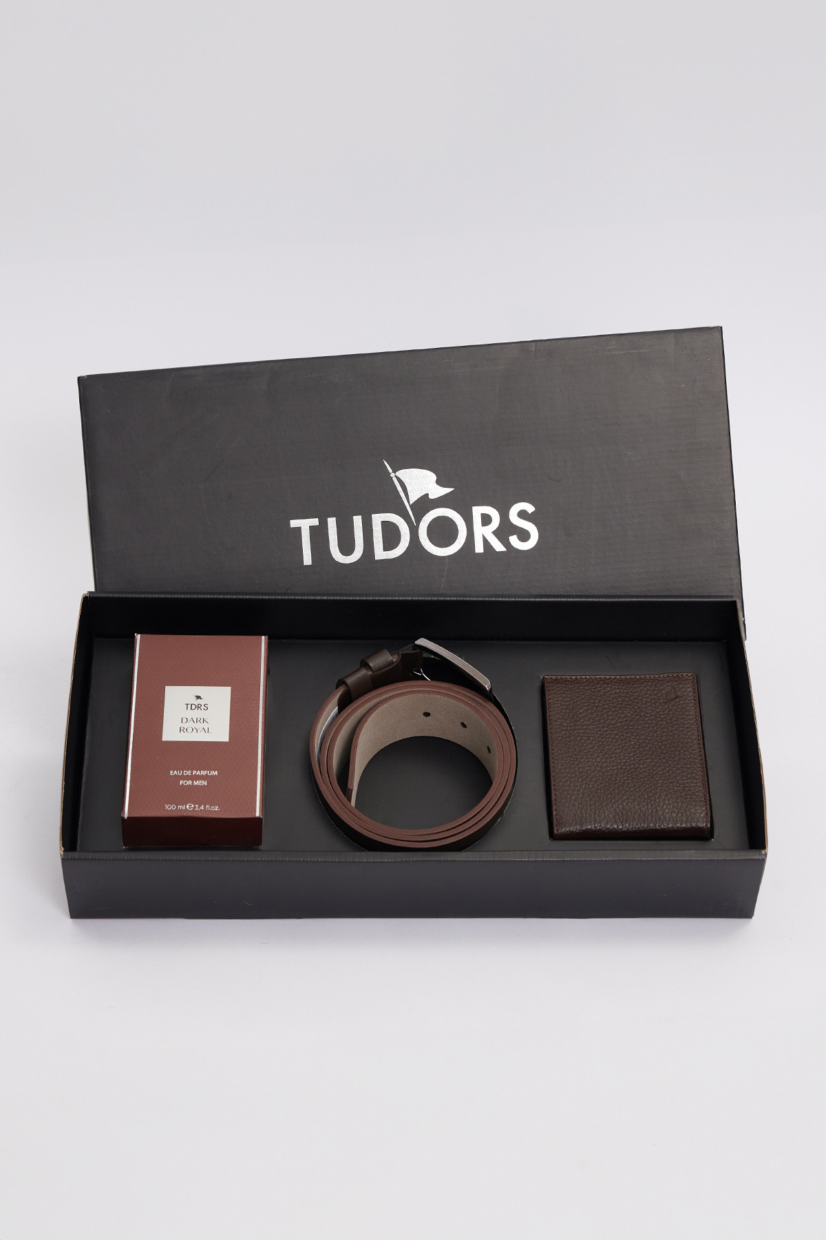 تودورز ست هدیه سه تکه مردانه جعبه‌دار ویژه - ست هدیه عروسی: عطر، کمربند چرمی و کیف پول