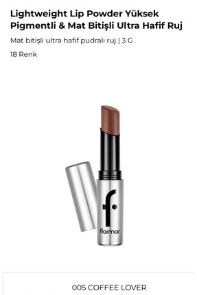 Flormar Lightweight Lip Powder - Mat Bitişli Ultra Hafif Ruj - 005 Coffee Lover