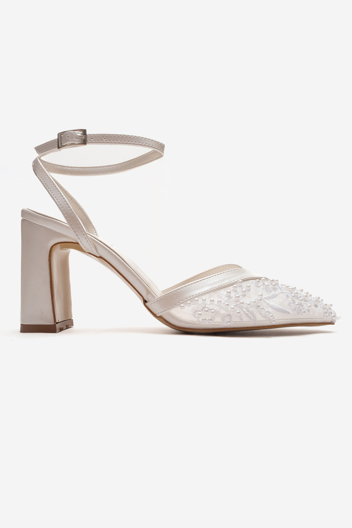 CCWAY AYAKKABI  Kadın Aynalı Boncuklu Fileli Arkası Açık Topuklu Ayakkabı CİLT - Görsel 2