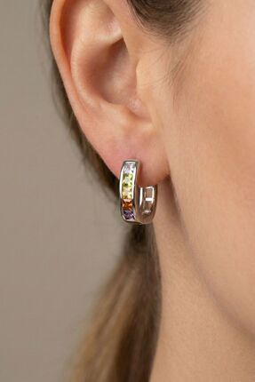 Osha Aksesuar Gümüş Renk Zirkon Taşlı Halka Küpe