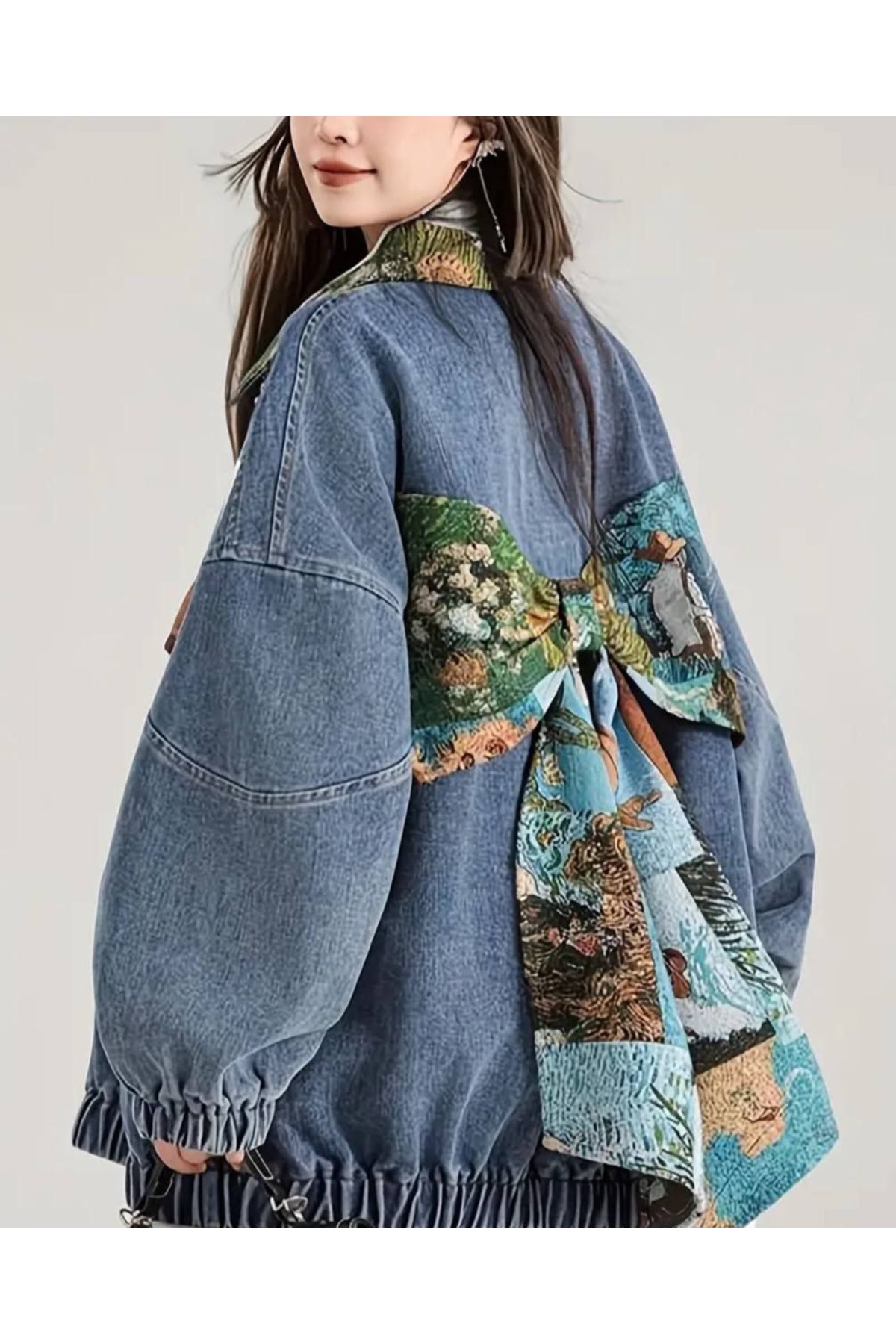 deniva  Kadın Oversize Denim Ceket – Uzun Kollu, Çift Cepli, Rahat ve Şık Tasarım - Görsel 2