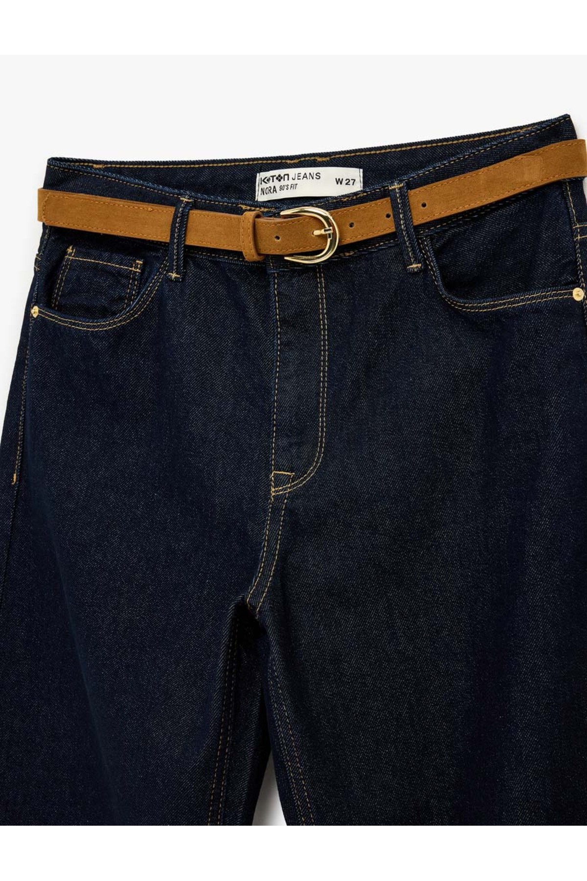 Koton  Normal Bel Pamuklu Kemerli Düz Paça Denim Pantolon - Straight Fit Jean - Görsel 3
