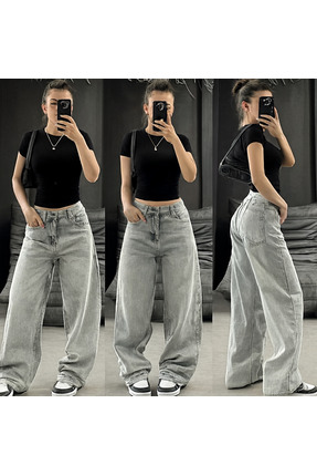 deniva Yıkama Detaylı Wide Leg Retro Baggy Jean Gri -THE SOLO