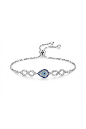 Galata Takı Sonsuzluk ve Damla Nazar Figürlü Zirkon Bileklik - Asansörlü Gümü...