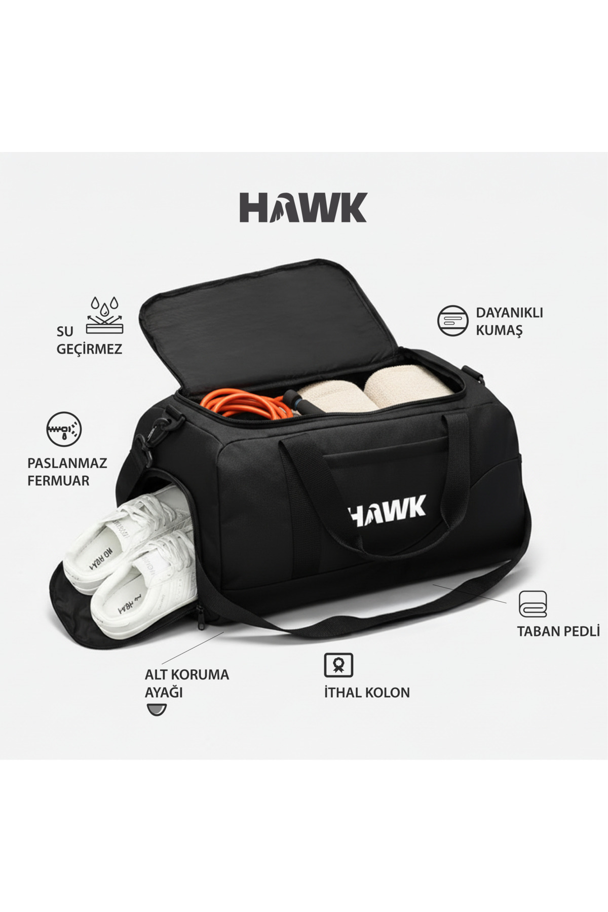 HAWK  Spor Ayakkabı Gözlü Gym Fıtness Valiz Seyahat Çok Amaçlı Unısex El Ve Omuz Valizi L Boy 50*25*23 CM