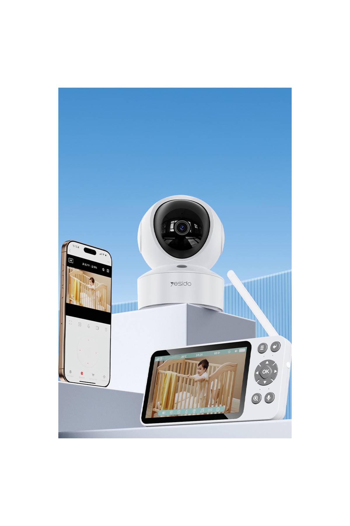 Yesido KM28 Ağlama Tespit ve Gece Görüş Özellikli 1080P Wifi Monitörlü Akıllı Bebek Takip Kamerası fotoğrafı 3 (önizleme)