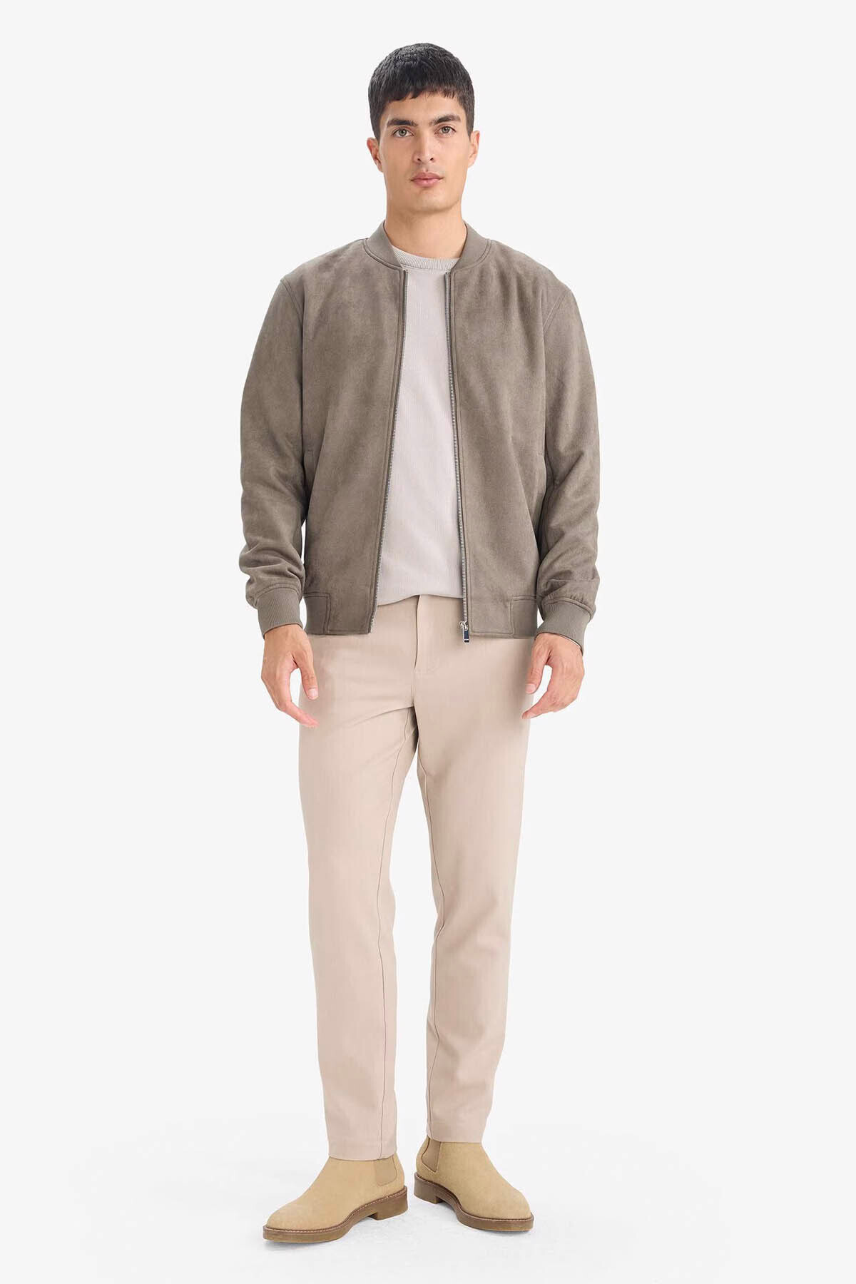 DeFacto Ultra Yumuşak Slim Fit Süet Kolej Yaka Fermuarlı Çift Cepli Mevsimlik Bomber Mont Ceket A3866AX26SP görsel 2
