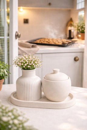 ORANGE CONCEPT 3'lü Dekoratif Bohem Tarz Set (Vazo, Kapaklı Kutu, Tepsi) Çiçe...