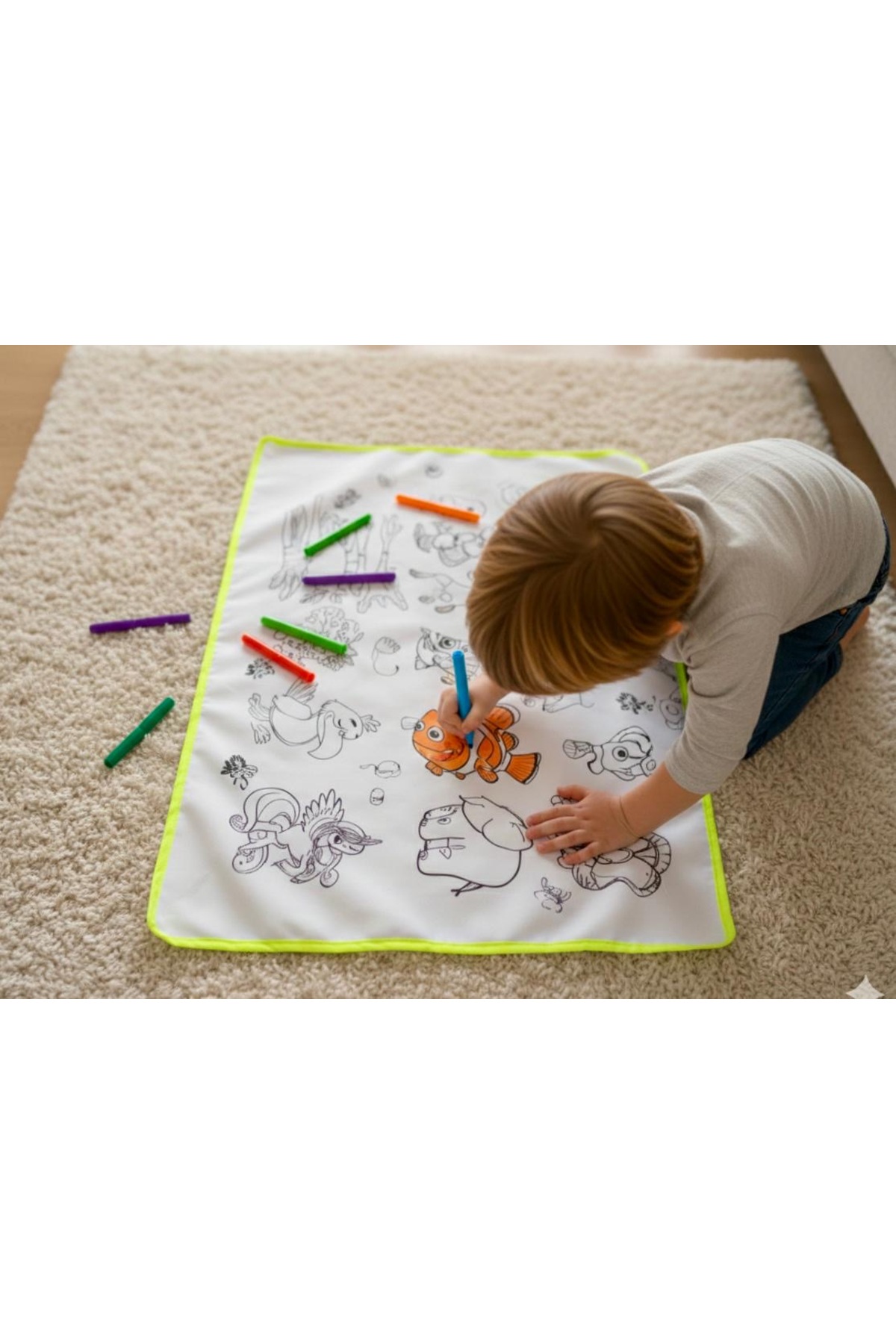 Esrabutik Çoçuklar için Eğitici Boyanabilir Oyun Matı 150x100 ve 75x50 2li set Boya Kalemleri Hediye fotoğrafı 2 (önizleme)