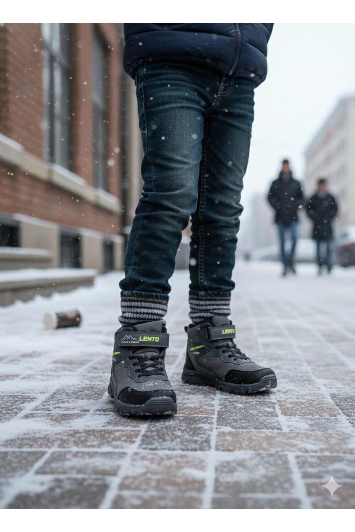 Lento  UNİSEX ÇOCUK GRİ SİYAH SUYA VE SOĞU'ĞA DAYANIKLI KIŞLIK BOT - Görsel 4