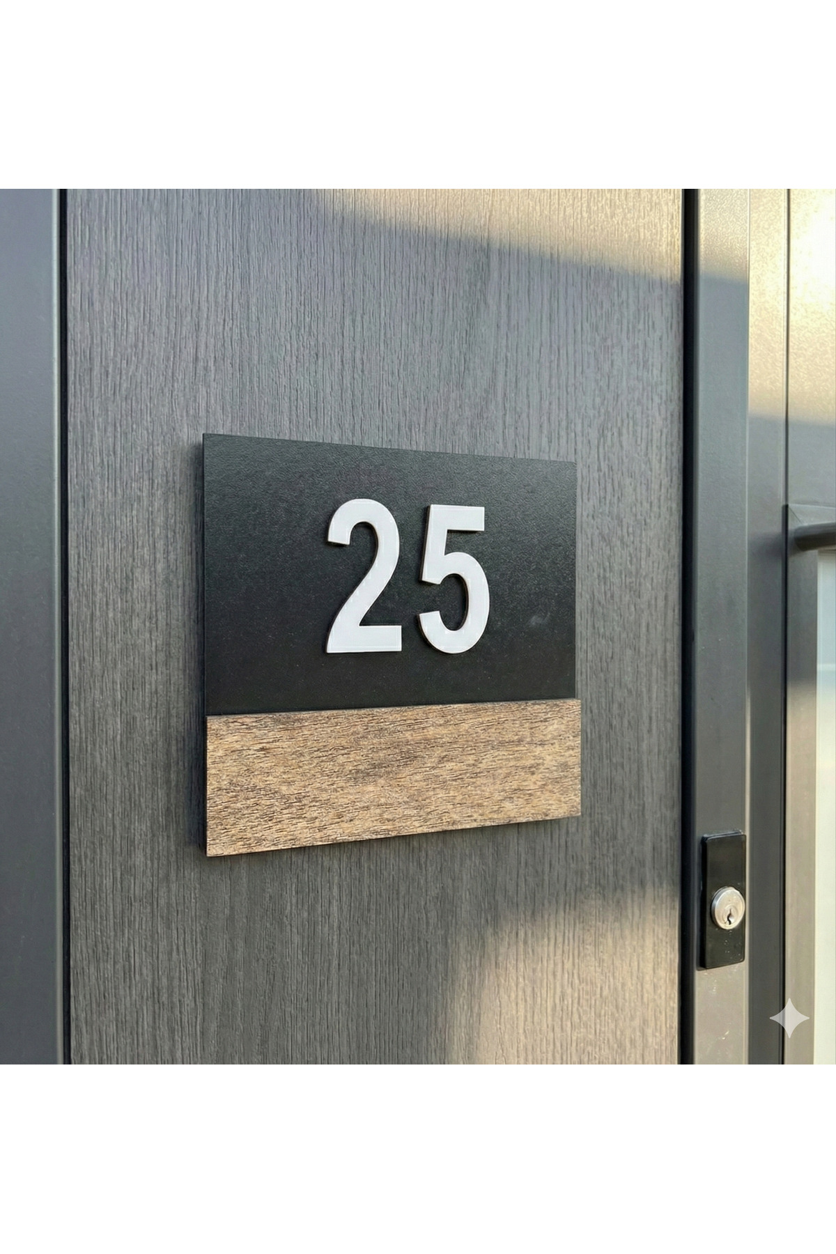 Personalized Modern Wooden Door Number -Decorative Door Sign - Black Wooden Numberer (15x15) cm