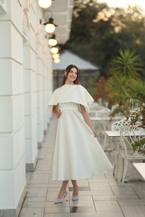 MEİZA KADIN BEYAZ PELERİN DETAY ABİYE NİKAH ELBİSESİ