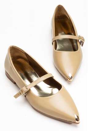 HEDEFAYAKKABI Kadın Siyah Rugan Tokalı Babet Sivri Burun Rahat Günlük Ayakkabı