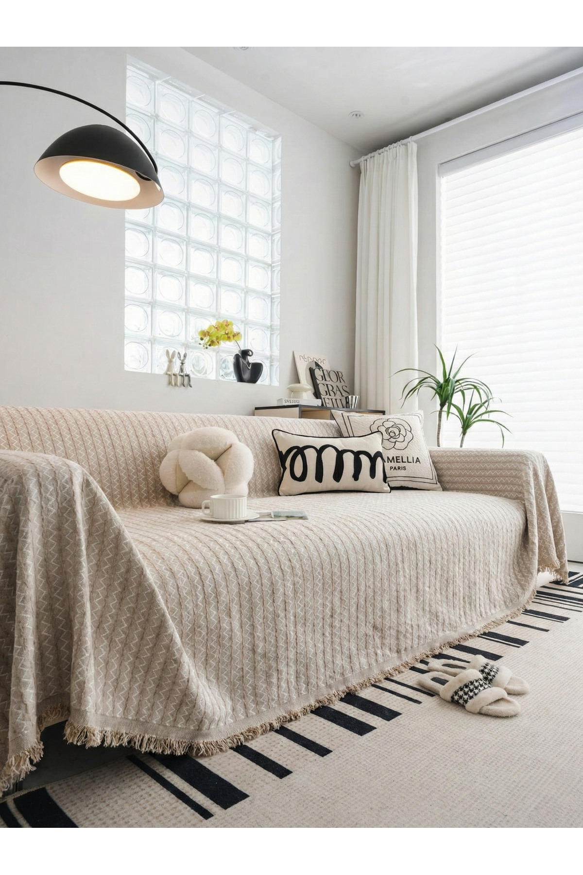 rellhome Pamučna navlaka za sofu sa resama|Višenamenska navlaka|Prekrivač za ...