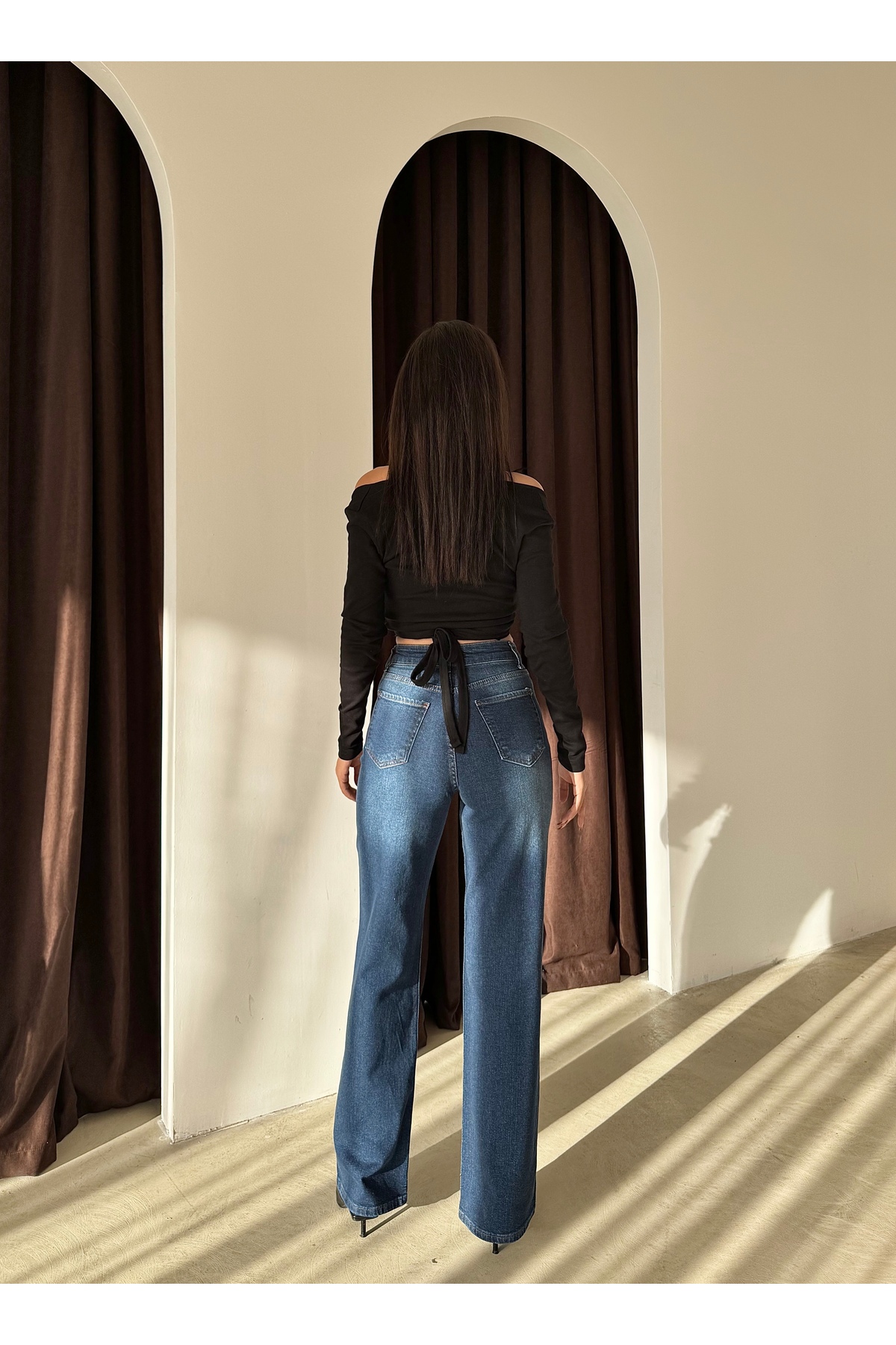 Swet Shop Jeans  Kadın Yüksek Bel Vintage Parlak Taş Desenli Özel Tasarım Likralı Palazzo Denim Jean - Görsel 6