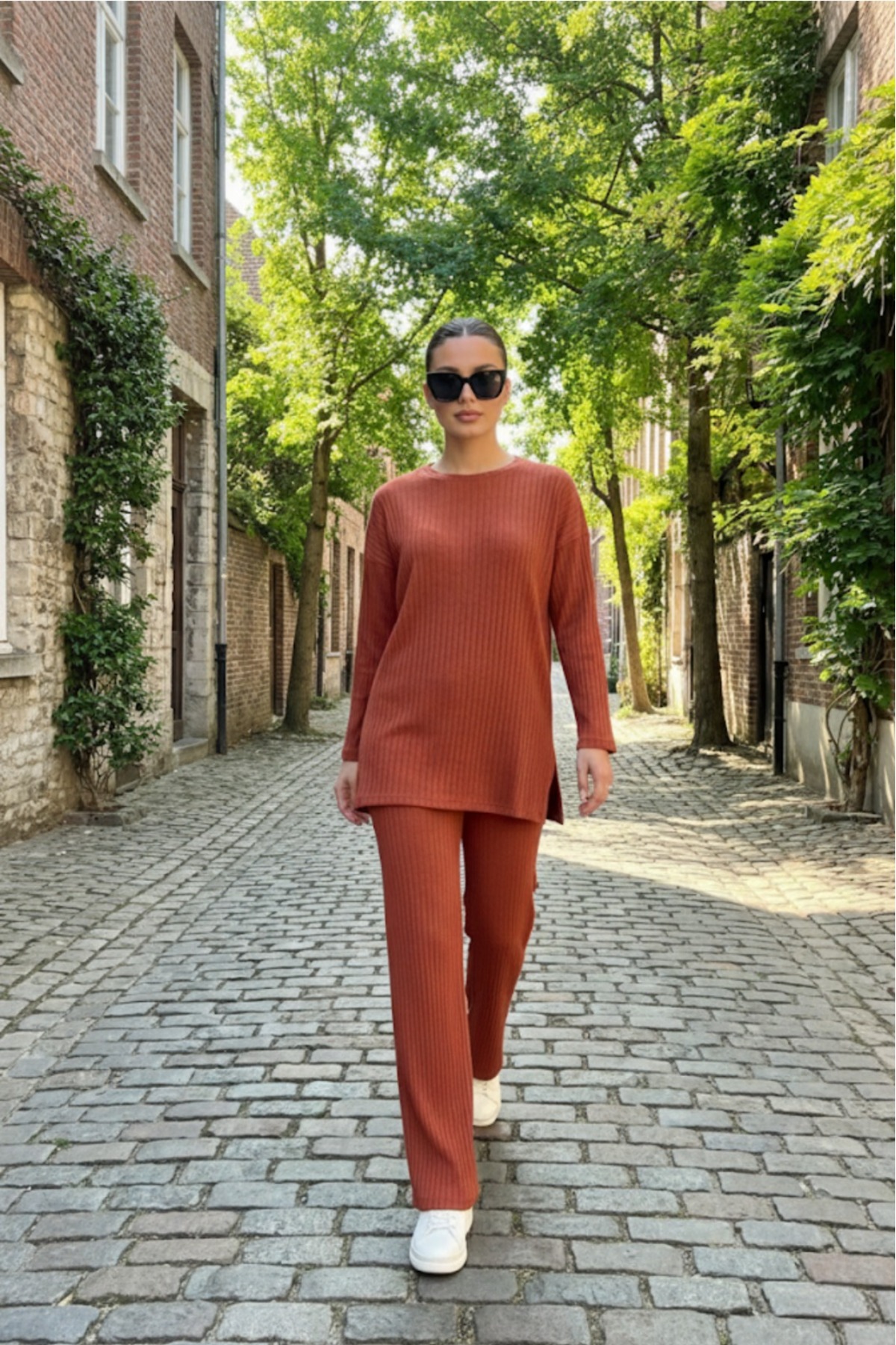 EYYE Βαμβακερή γυναικεία μπλούζα παντελόνι δύο τεμαχίων