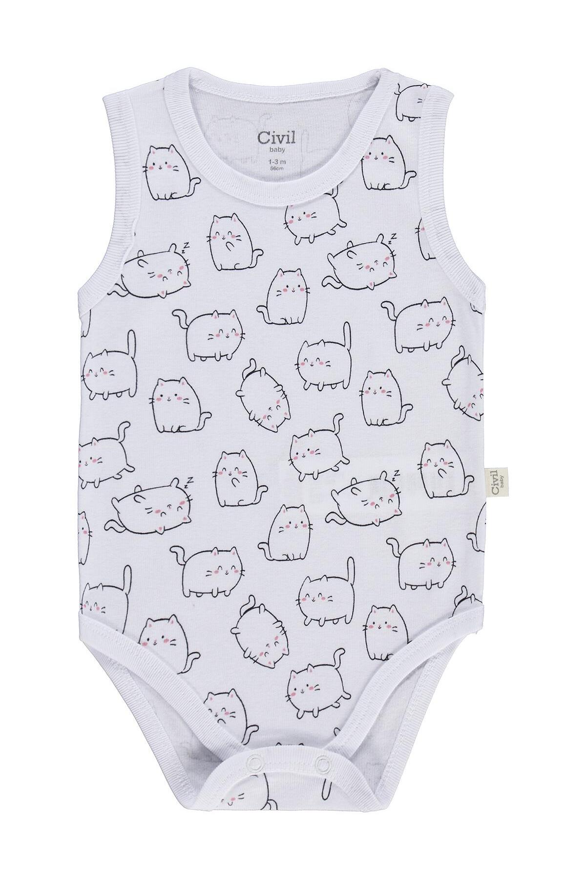 Civil Baby Kedi Empirmeli 3 Lü 0-36 Ay Çıtçıtlı Badi - Beyaz fotoğrafı 6 (önizleme)