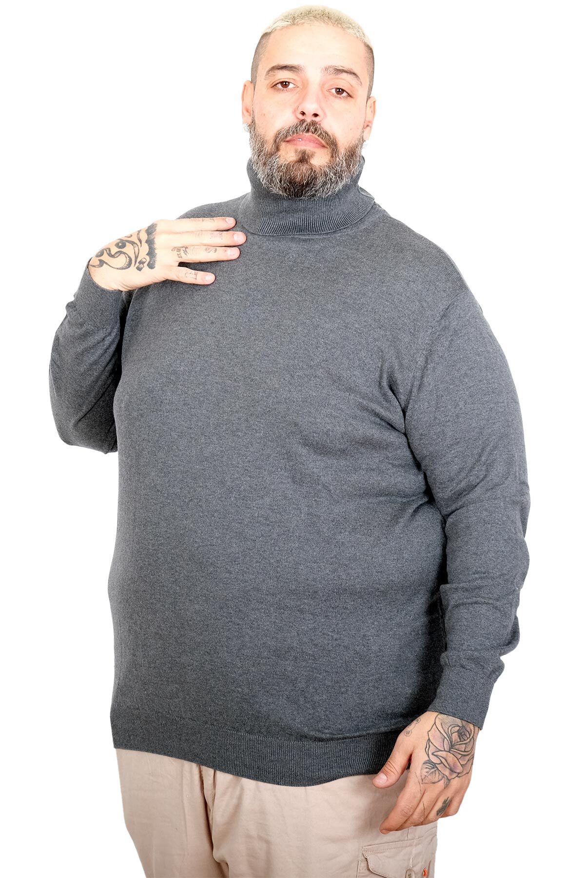 ModeXL Mode XL Büyük Beden Erkek Balıkçı Yaka Kazak 22205 K.GRI görsel 2