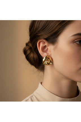 Madame Deco & Takı Madame Gold Düğümlü Geometrik Büyük Küpe | Kararmaz Modern...