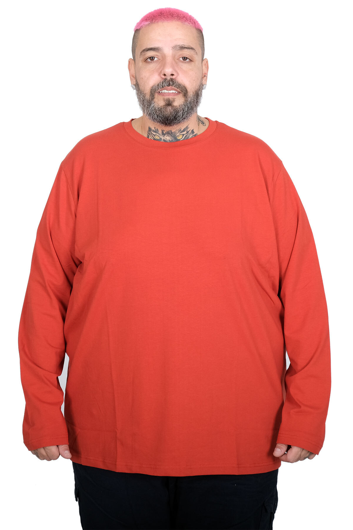 ModeXL Mode XL Büyük Beden Erkek Uzun Kollu Bisiklet Yaka T-Shirt 20102 KİREMİT
