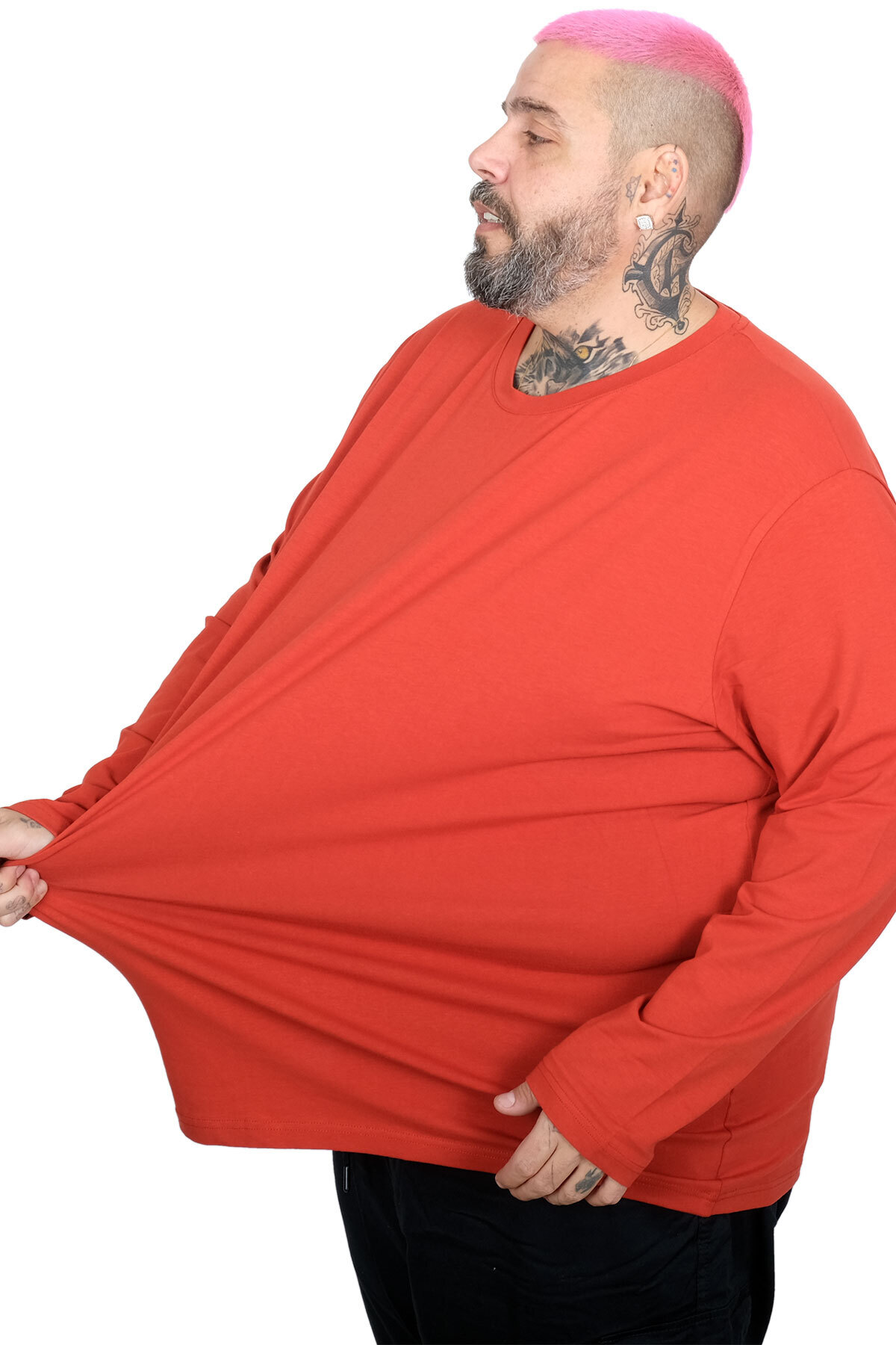 ModeXL Mode XL Büyük Beden Erkek Uzun Kollu Bisiklet Yaka T-Shirt 20102 KİREMİT görsel 3