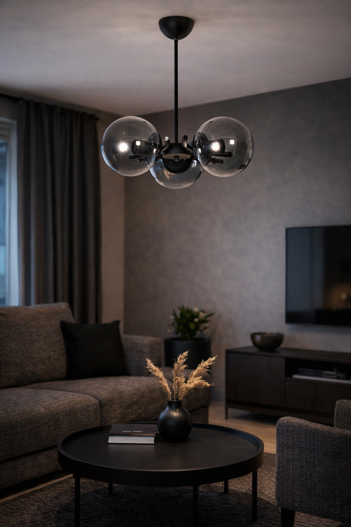 Mihri Modern Design Living Room Dining Room Kitchen Black Smoked Glass Pendant 3 Chandelier