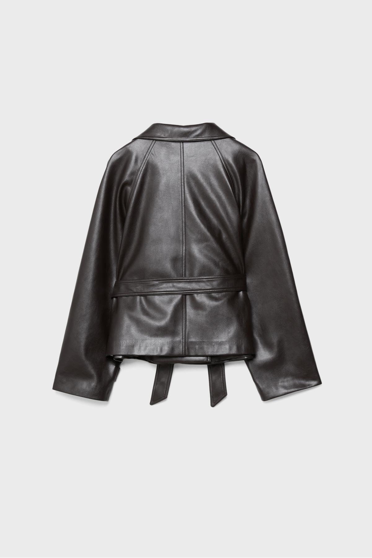 Stradivarius  Dik yaka suni deri trençkot - Görsel 6